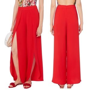 INTERMIX Pheobe Split Leg High Rise Wide Leg Pants in Red
